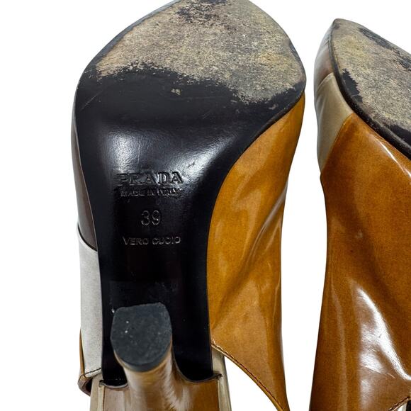 Prada Vintage Y2K Brown Leather Slingback Mule Pumps Logo Heels EU 39 - Picture 6 of 9